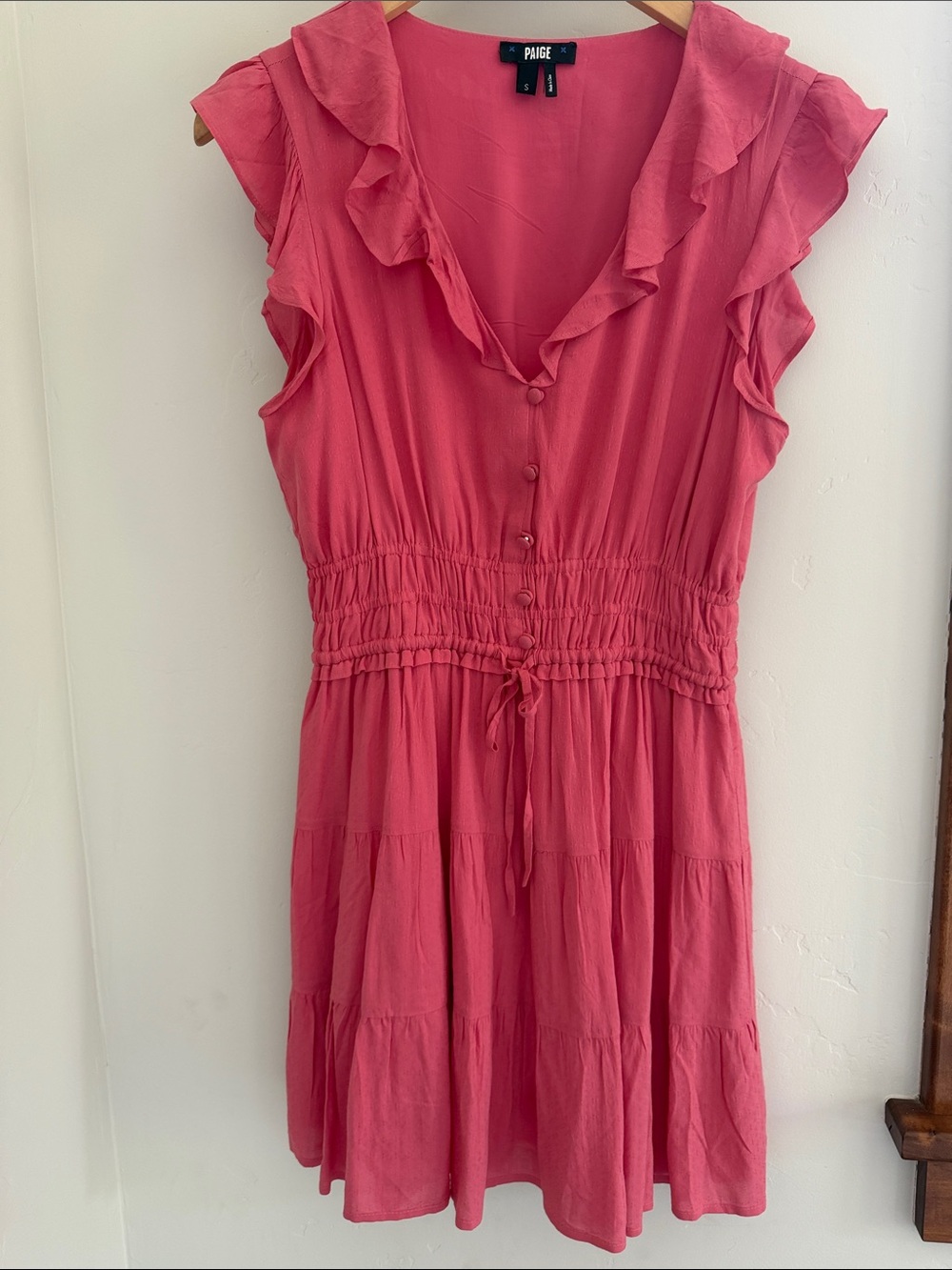 PAIGE Coral Pink Ruffle-Trim Button Dress